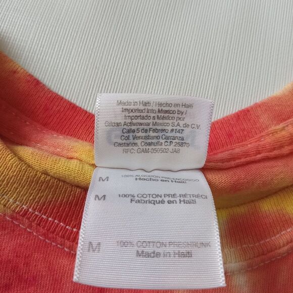 Gildan Red and Orange Tie Dyed Hiram Unisex Graphic Print T-Shirt Adult Medium - Picture 4 of 9